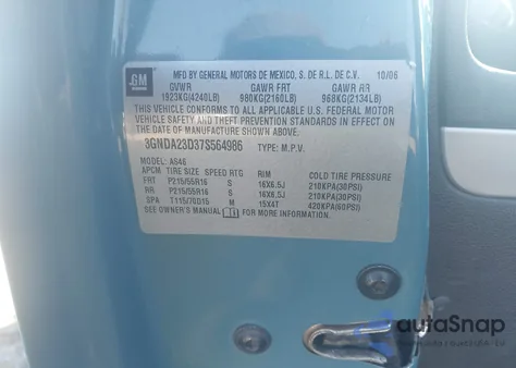 2007 Chevrolet Hhr Lt from USA, damaged, VIN 3GNDA23D37S564986